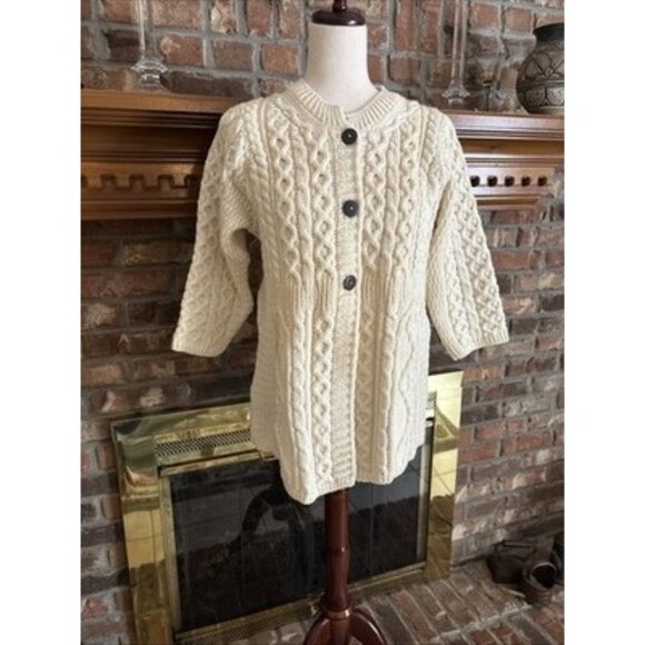 kilronan knitwear 100% Wool Ivory Bulky Cardigan Size Small Made In Ireland - Picture 1 of 7